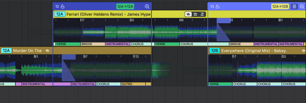DJ.Studio 5.0 Phrase Detection showing verses, choruses, bridges and outros
