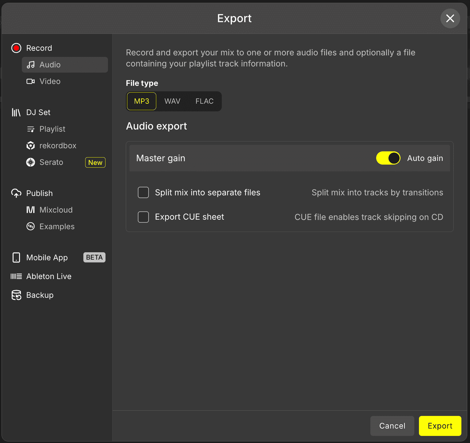 Export window