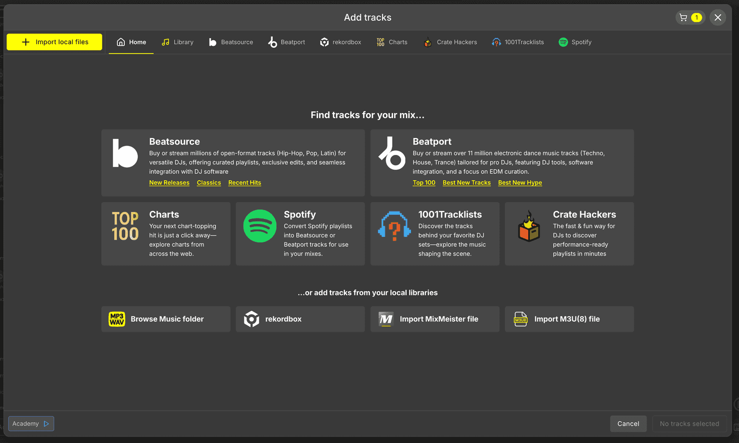 Add tracks homescreen