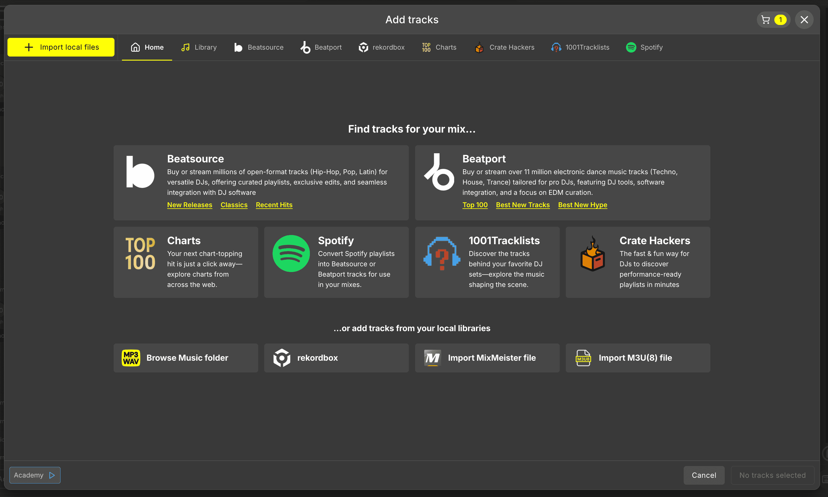 Add tracks homescreen