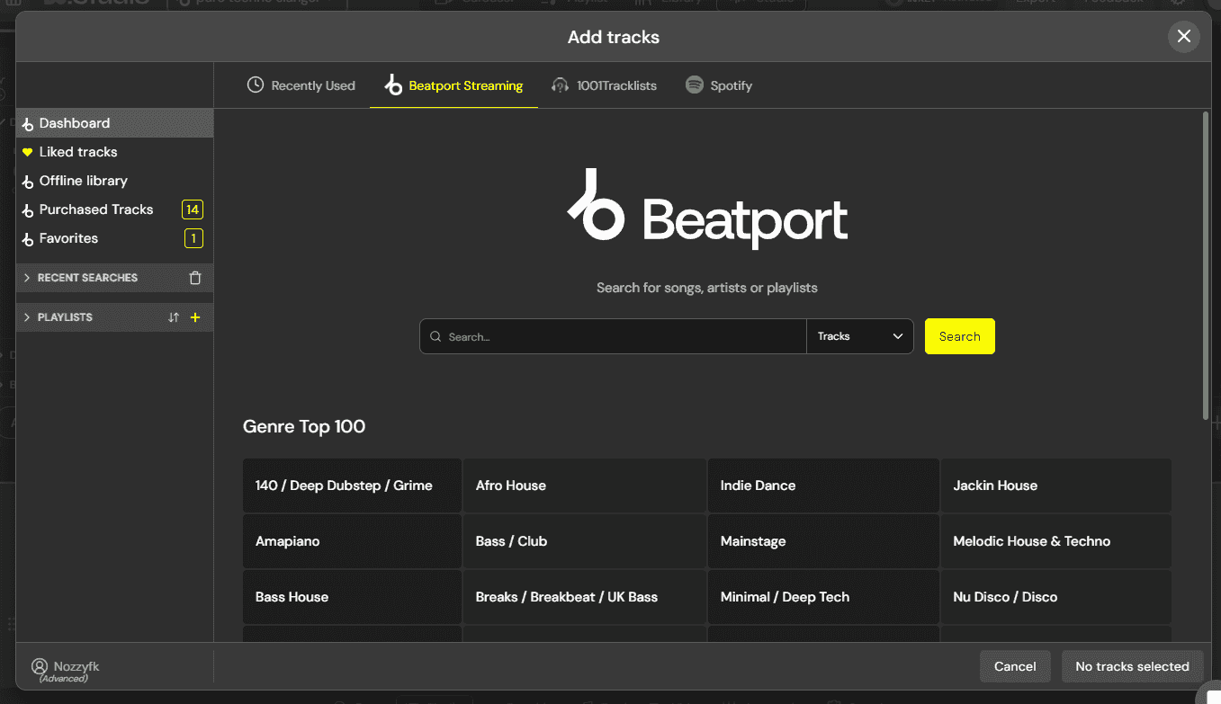 dj studio beatport integration