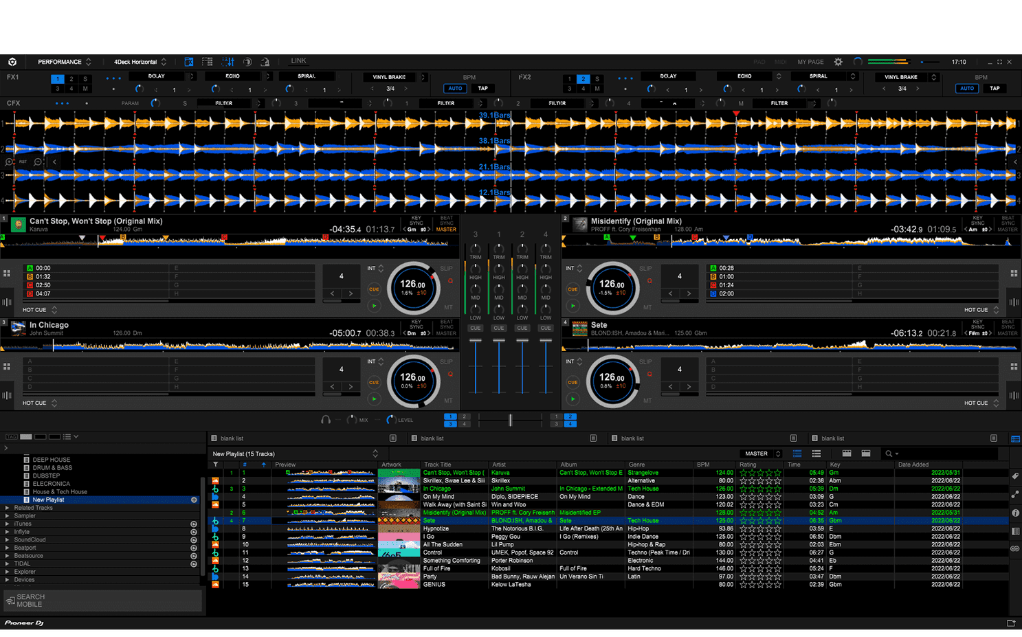 rekordbox with 4 decks