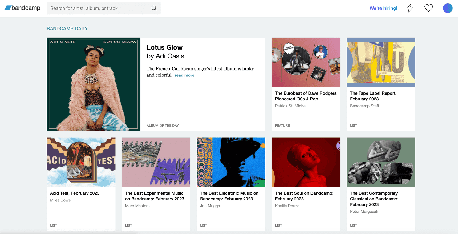 Bandcamp's focus is on a community led approach to finding new music.