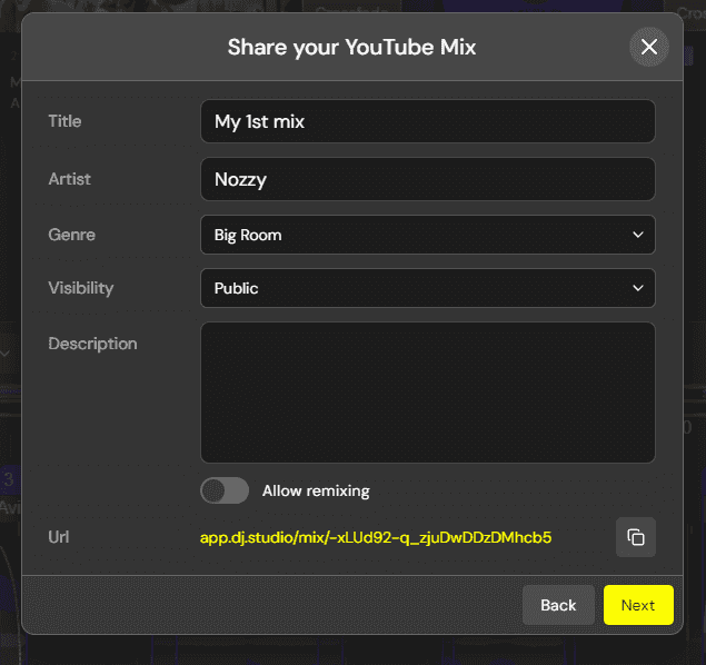 sharing youtube mixes in dj studio