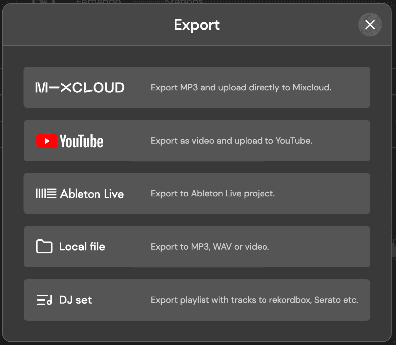 DJ.Studio's Export Options