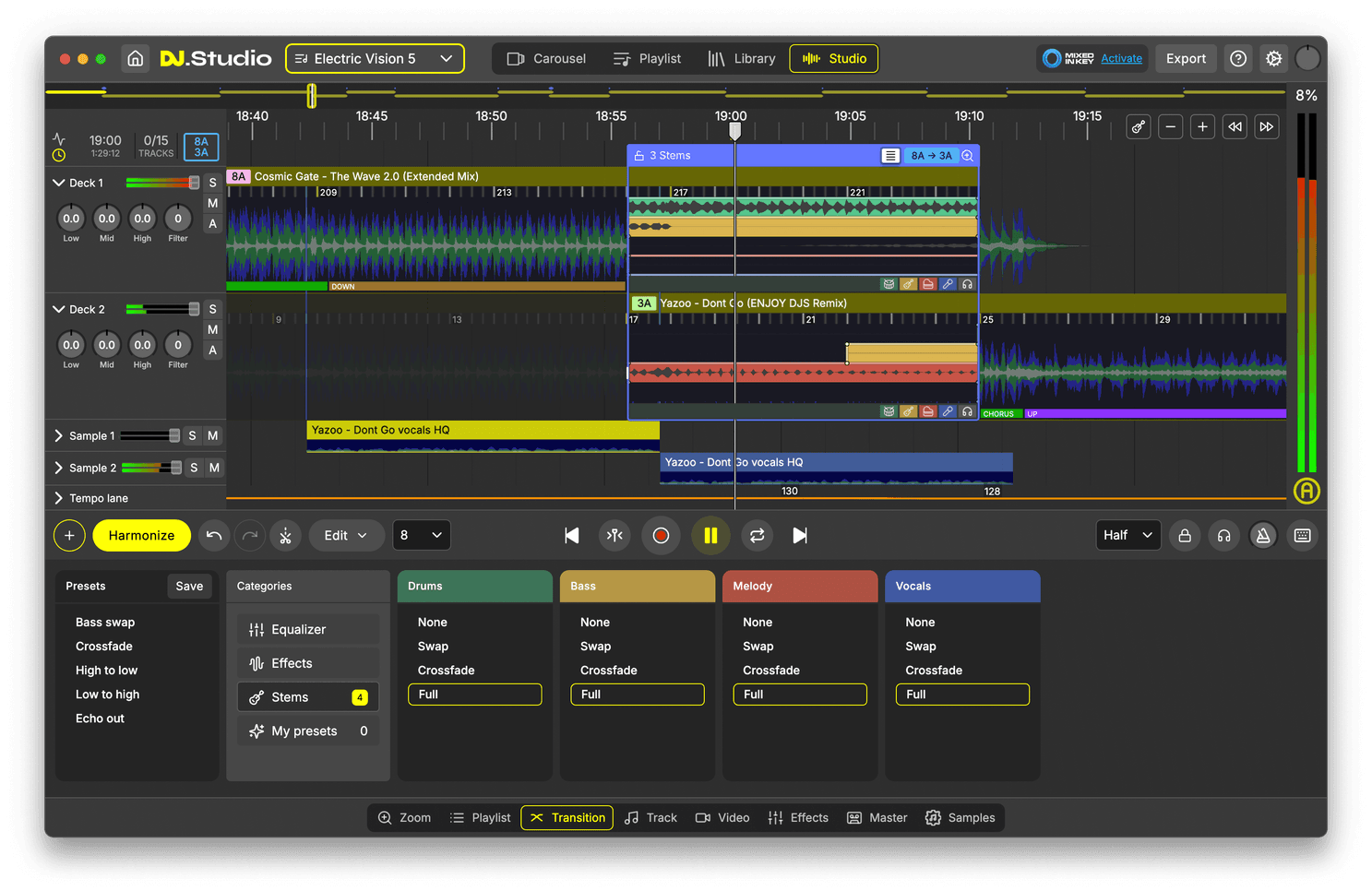 Transitions with stems