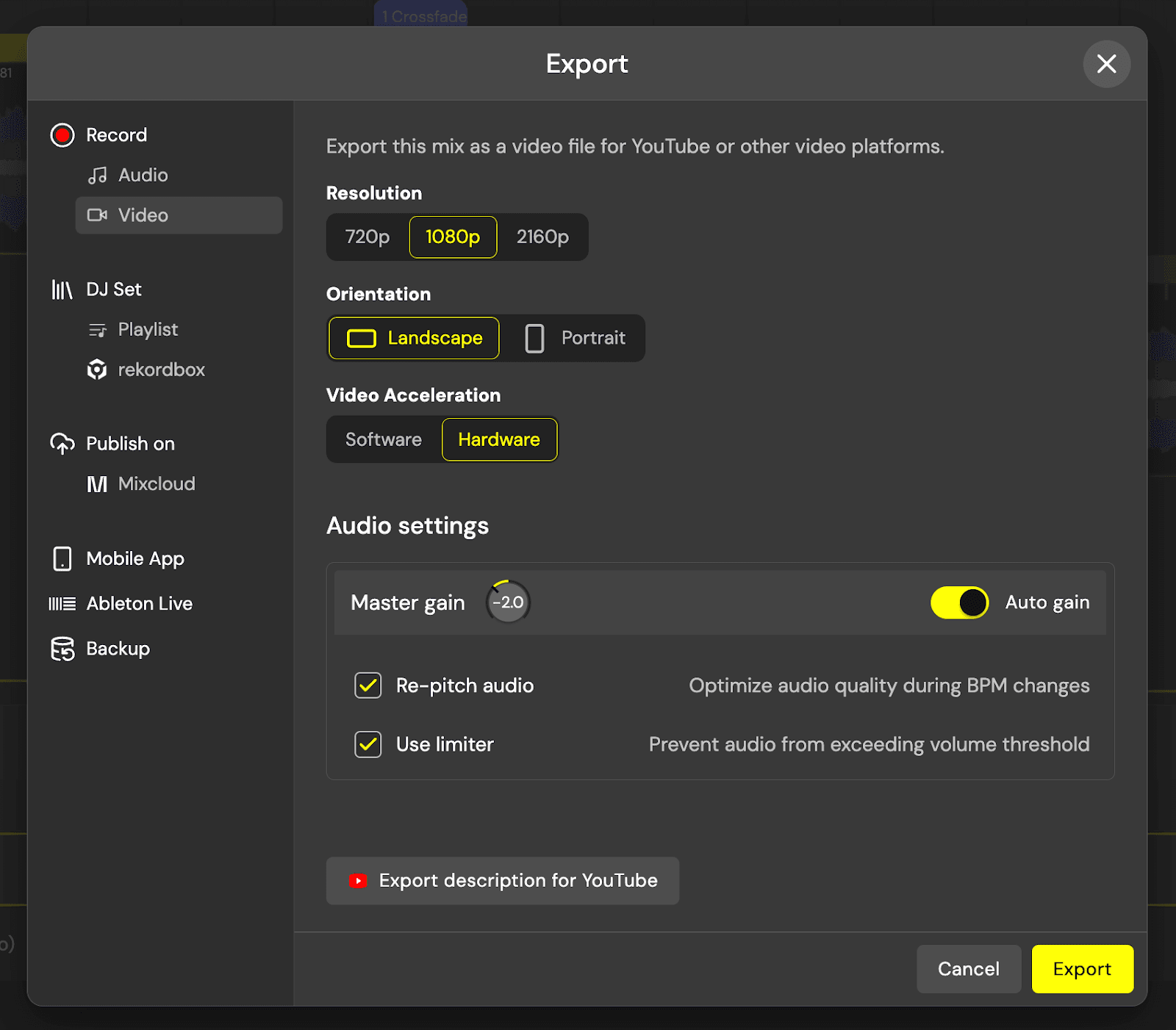 Export options