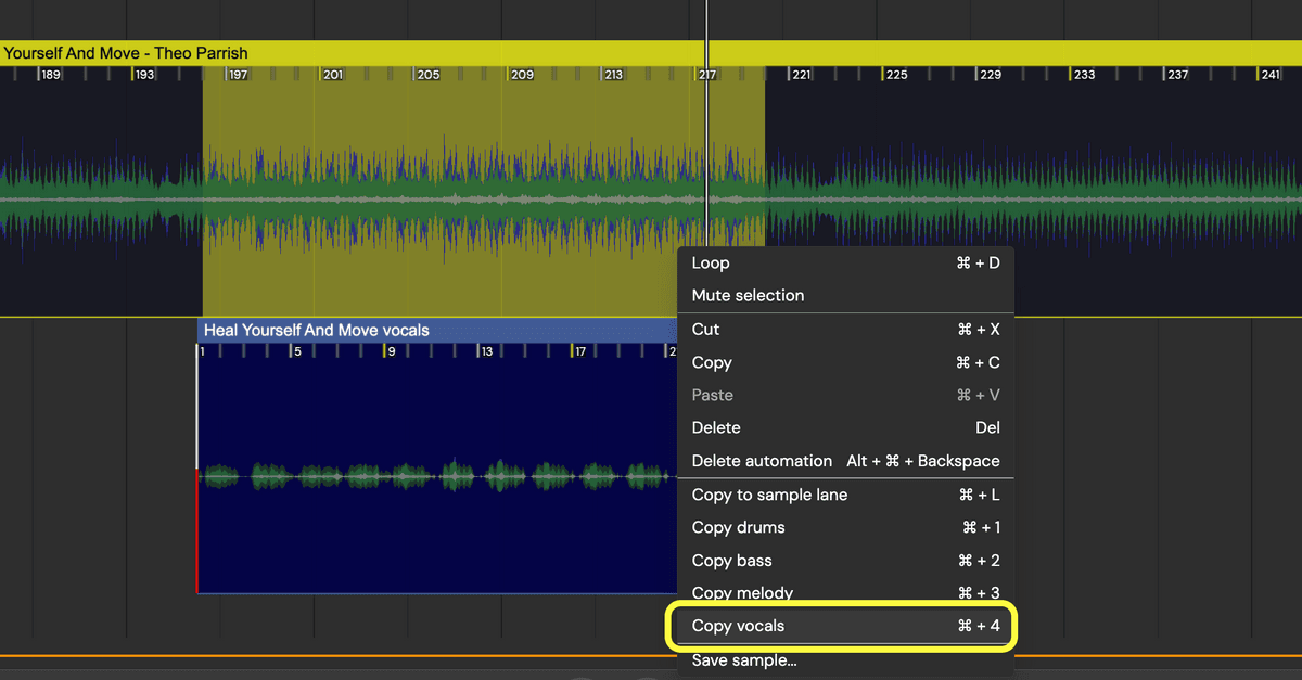 Copy vocals to the sample lane