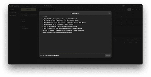 Old DJ.Studio "Add tracks" dialog from April 2023