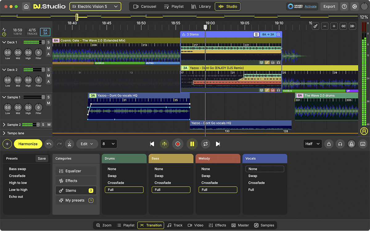 DJ.Studio transition editor in April 2026