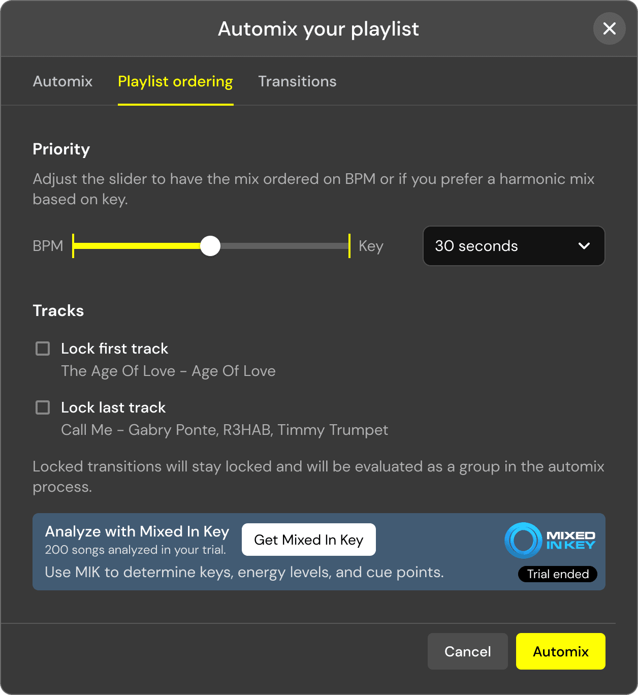 Automix your playlist