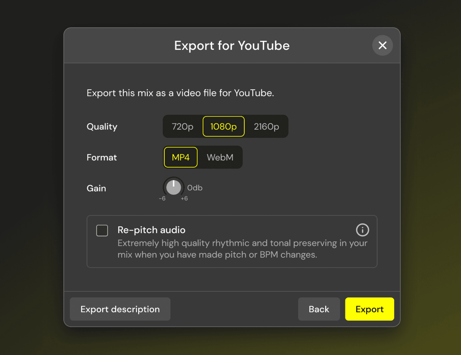 Export for YouTube